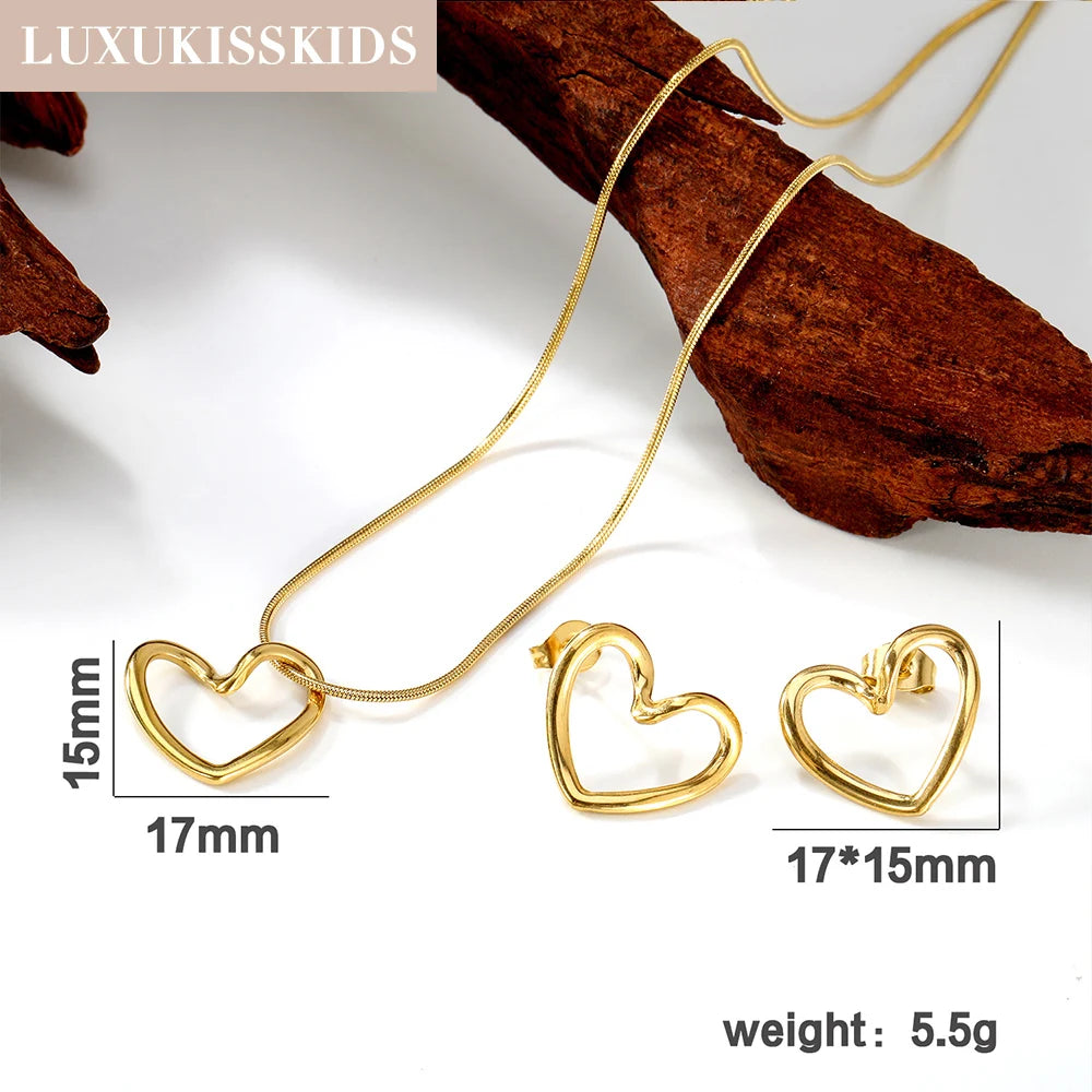 LUXUKISSKIDS Fashion Water Drop Choker Necklace Earrings Sets Stainless Steel Woman/Girls Luxury Jewelry Set Wedding Accessories