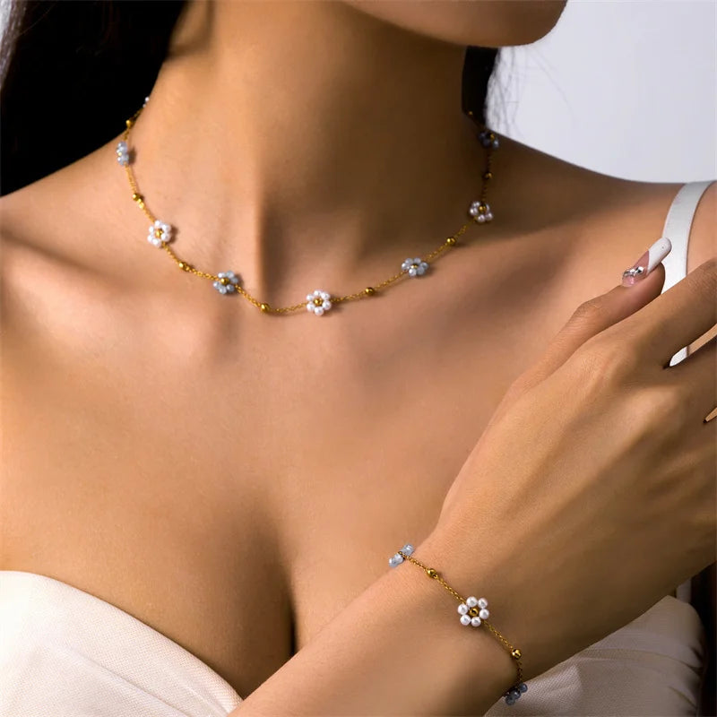 Cubic Heart Jewelry Set – 18K Gold-Plated Stainless Steel Necklace & Bracelet for Women