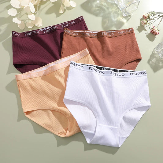 4-Pack High Waist Ribbed Cotton Logo Briefs — Plus Size Breathable Panties S–XXL
