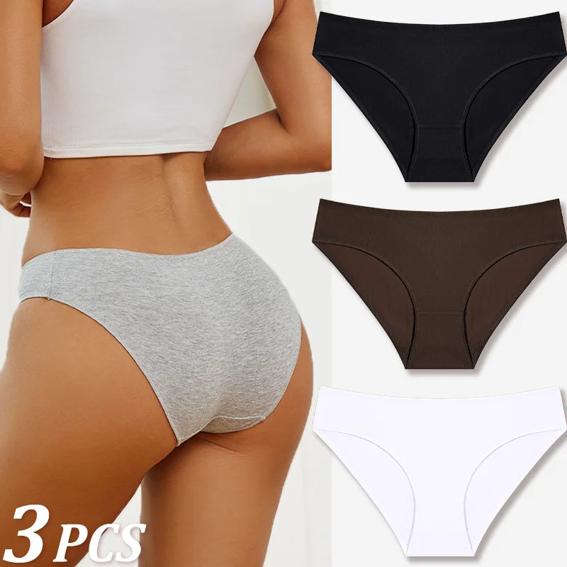 3-Pack Cotton Low-Rise Briefs – Breathable Lace-Trim Underwear for Women (S–XL, 20 Color Sets)