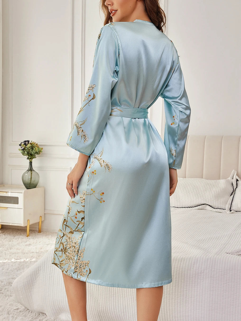 Satin Floral Robe & Camisole Nightdress Set — Elegant 2-Piece Sleepwear