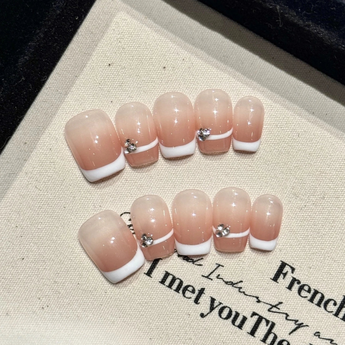 Handmade Coffin Press-On Nails with Glue - Nude French & Gradient, 10 Pieces