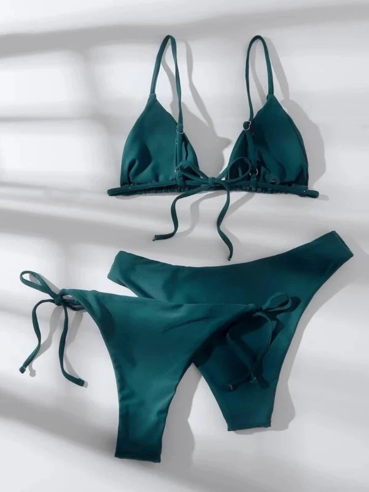 3-Piece Bikini Set — Triangle Top with Low & Mid Waist Bottoms | Women's Swimwear
