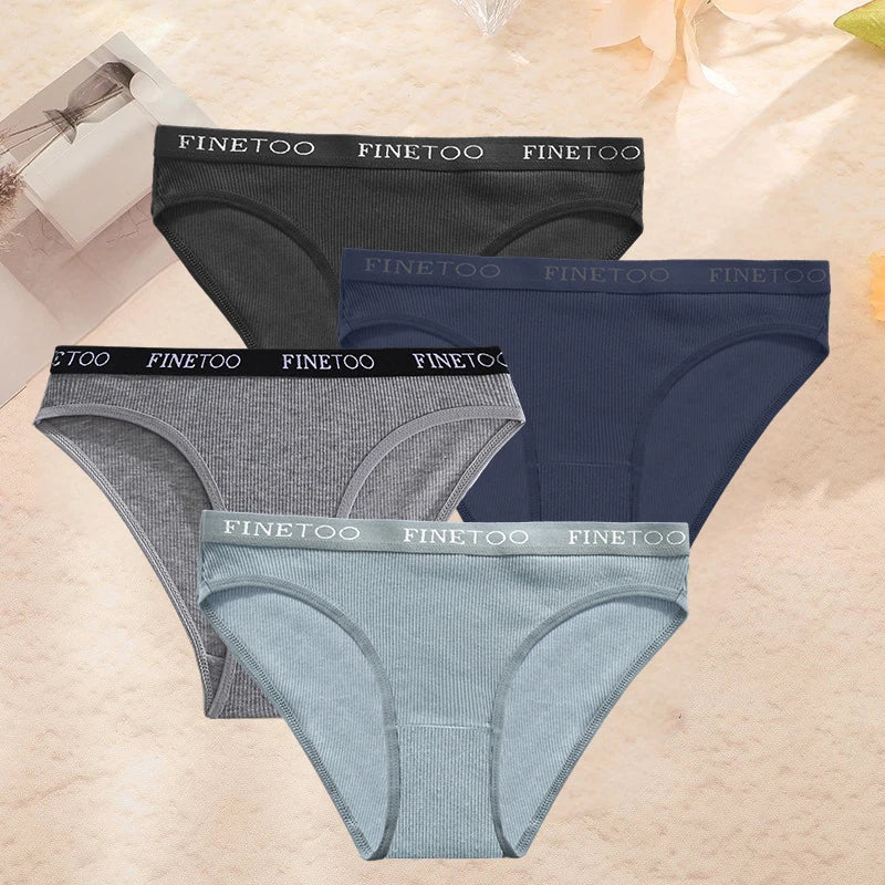 FINETOO 4PCS/Set Women's Cotton Panties Sexy Low Rise Briefs Letter Belt Underwear Female Underpants Intimates Lingerie M-2XL