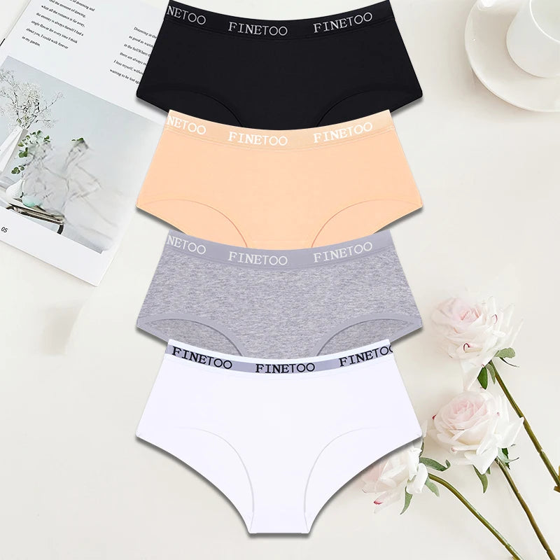 FINETOO 4Pcs/Set Sexy Hip Lifting Triangle Pants Pure Cotton Triangle Pants Low Waist Underwear FINETOO Brand Underwear 8 Colors