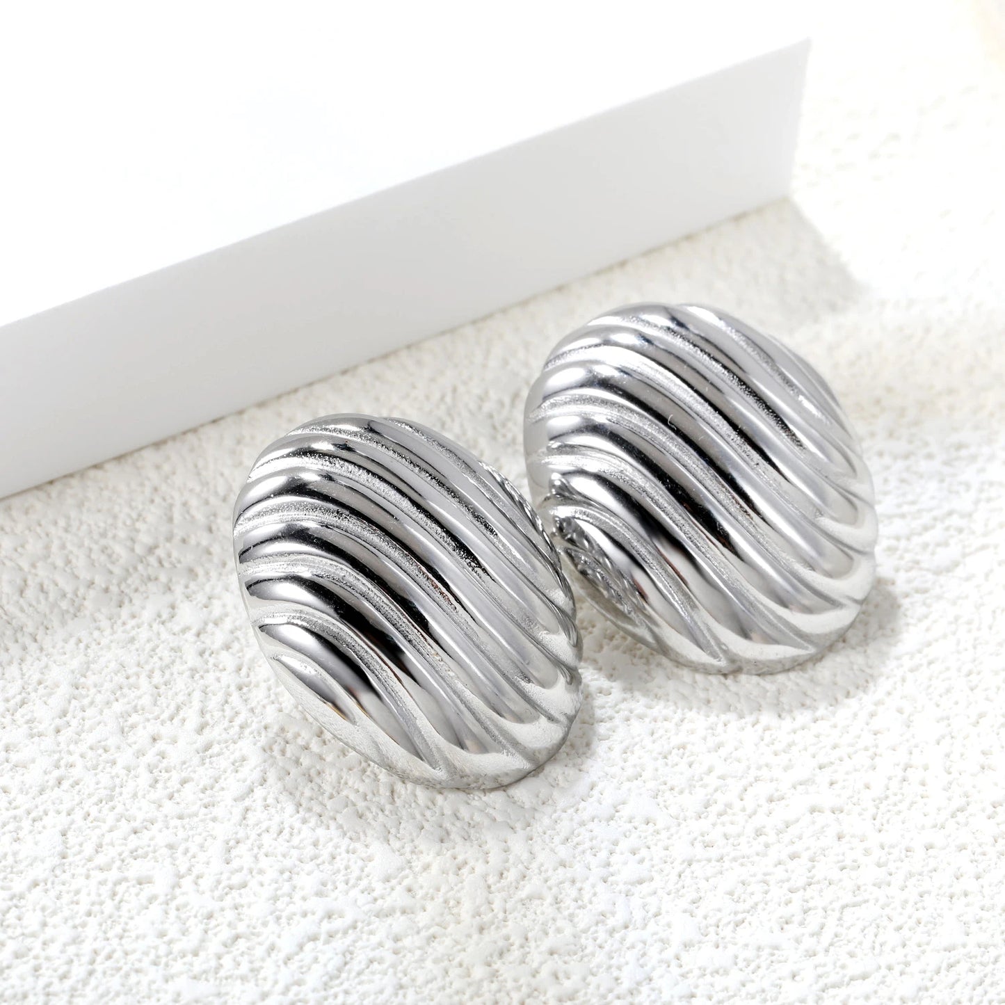 Large Geometric Stud Earrings – 18K Gold-Plated Stainless Steel Round Piercing Earrings for Women