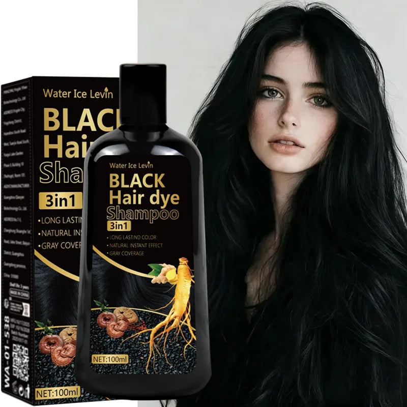 3-in-1 Black Hair Dye Shampoo with Ginger & Biotin – Long-Lasting Color, Gray Coverage & Hair Growth | 100g
