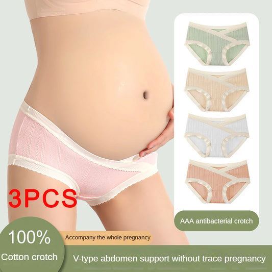 V-Shape Abdominal Support Maternity Briefs – Soft Cotton Pregnancy Panties, 3-Pack
