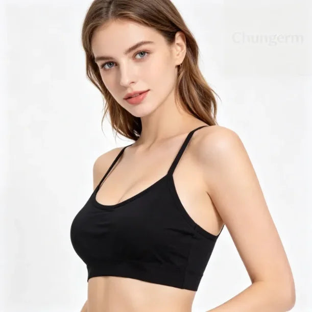 Women's Seamless Yoga Crop Top – Wire-Free, Padded, Wide Strap Activewear Tank