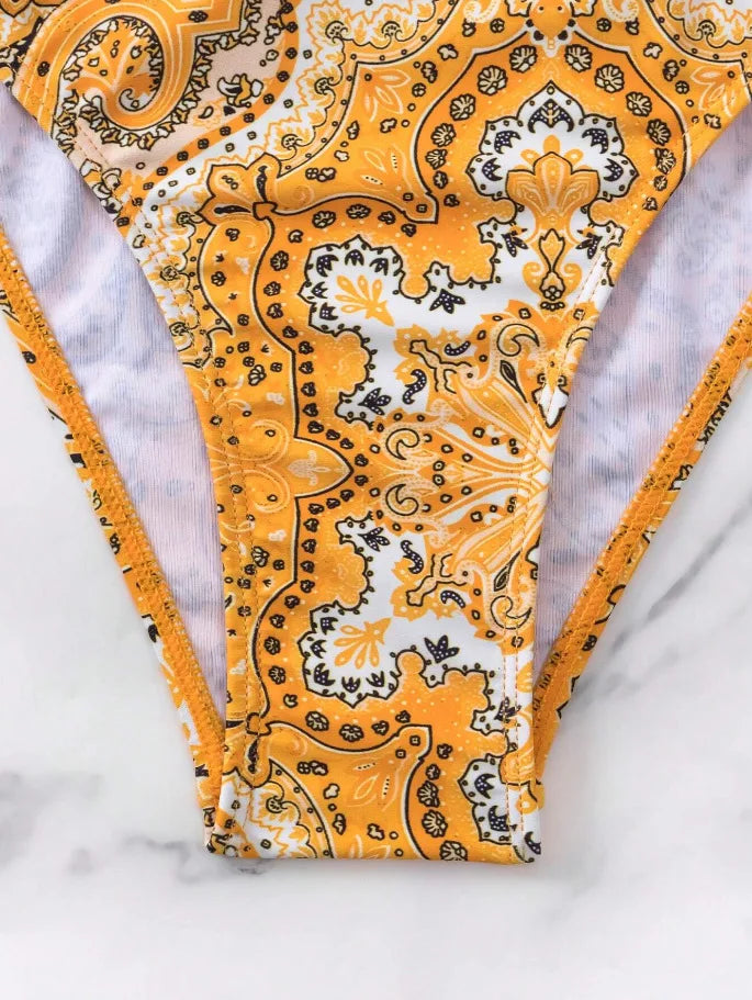 Push-Up Halter Bikini Set — Bow-Tie Top & Printed Side-Tie Bottoms | Women's Swimwear