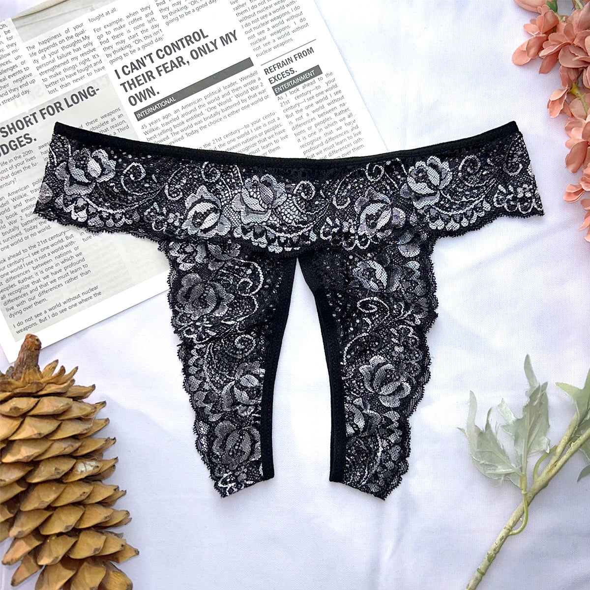 Sexy Crotchless Lace Thong | Invisible Low-Rise Underwear | Women's Intimate Valentine's Day Gift