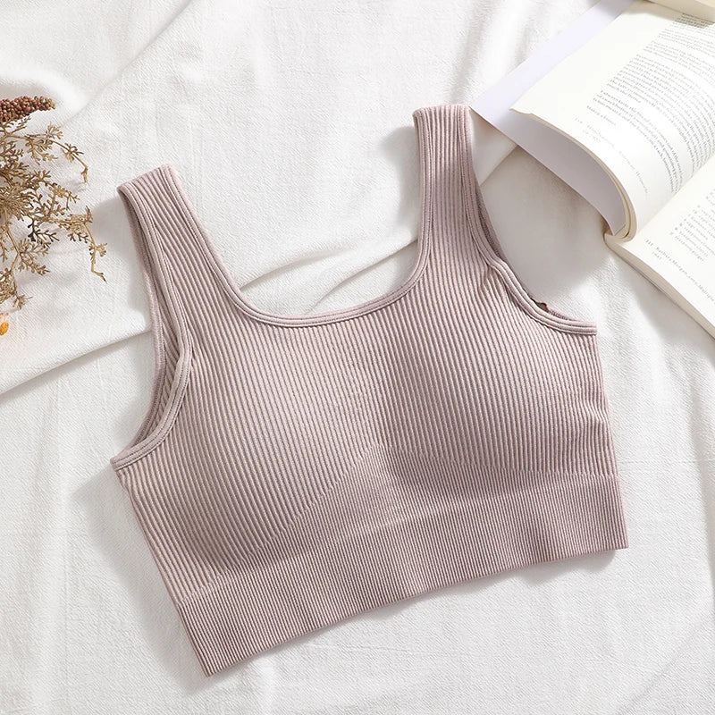 Women's Ribbed Yoga Tank Top – Padded Sports Bra | Square Neck Workout Vest