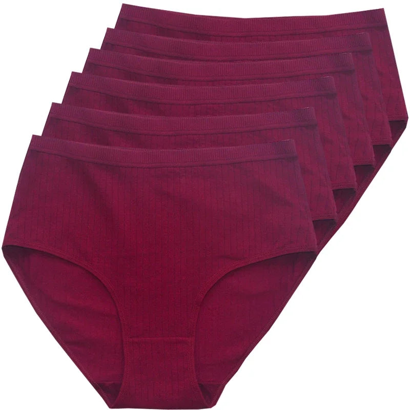 Women's Plus Size Cotton High Waist Briefs – 6-Pack | Breathable Solid Color Underwear (S–2XL)