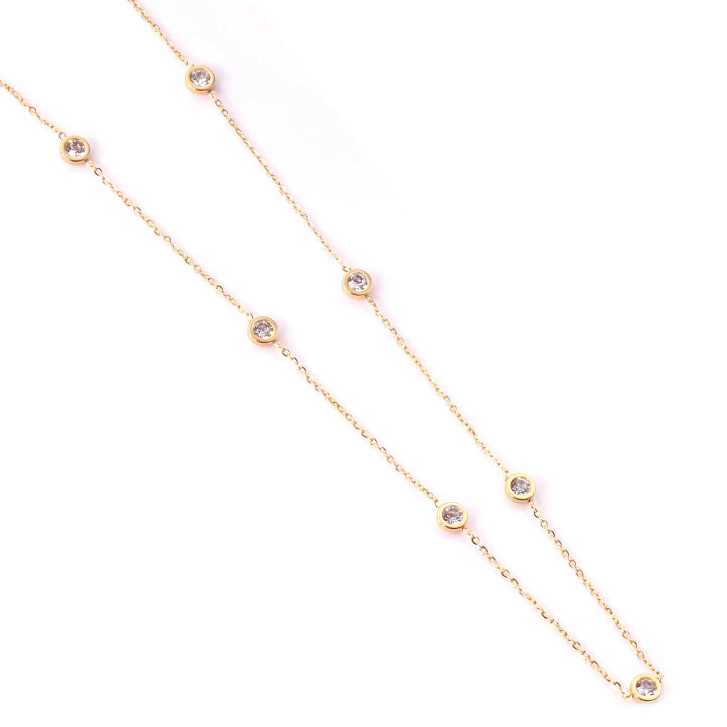 Colorful Rhinestone Chain Necklace – Multicolor Zirconia 18K Gold-Plated Stainless Steel Sweater Necklace for Women