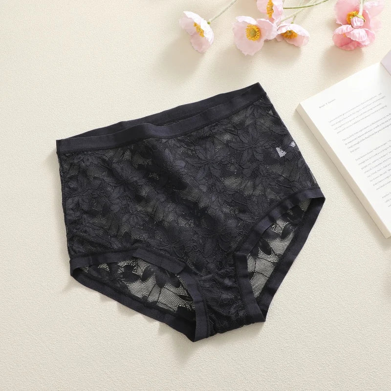 High-Waist Floral Lace Hollow Brief Panties – Breathable Sexy Underwear for Women (S–2XL, 9 Colors)