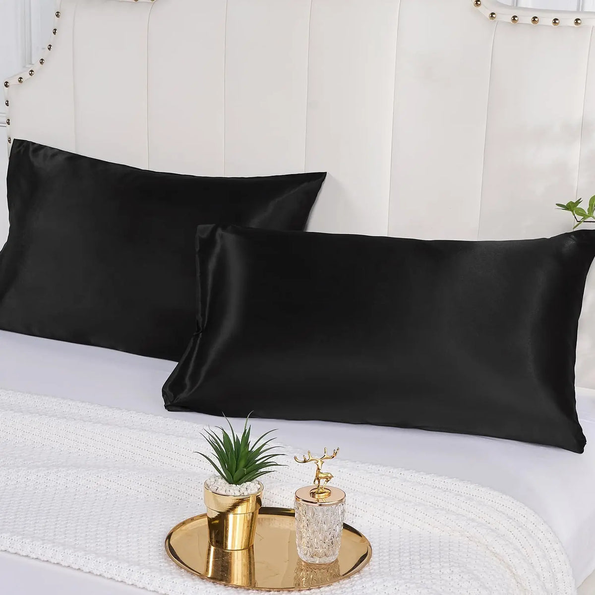 2-Pack Satin Pillowcases with Hidden Zipper, USA Sizes