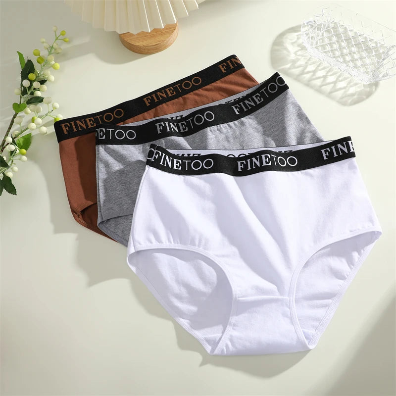 FINETOO 4Pcs Cotton High Waist Seamless Underwear Women's Breathable Elastic Belts Panties Plus Size Comfortable Lingerie S-XXL