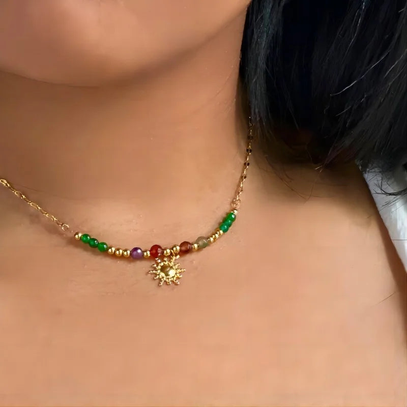 Colorful Rhinestone Chain Necklace – Multicolor Zirconia 18K Gold-Plated Stainless Steel Sweater Necklace for Women