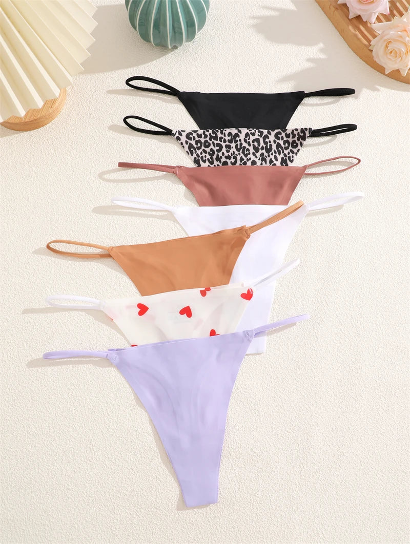 7-Pack Ice Silk Printed & Solid Thongs — Seamless Low-Rise G-String