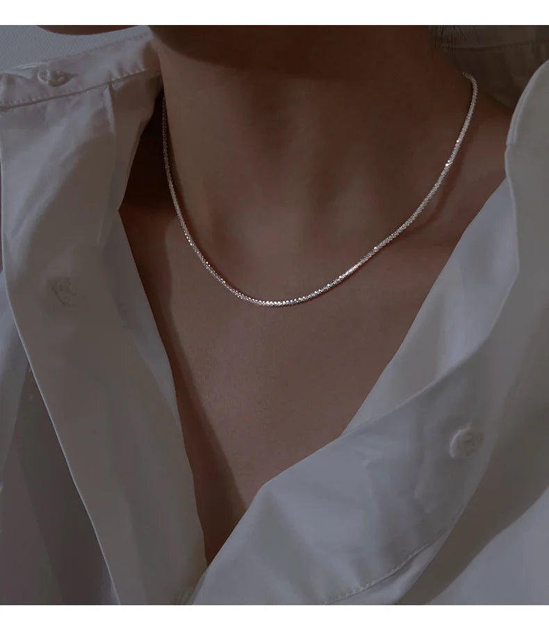 Sparkling Chain Choker Necklace – Minimalist Stainless Steel Clavicle Collar for Women