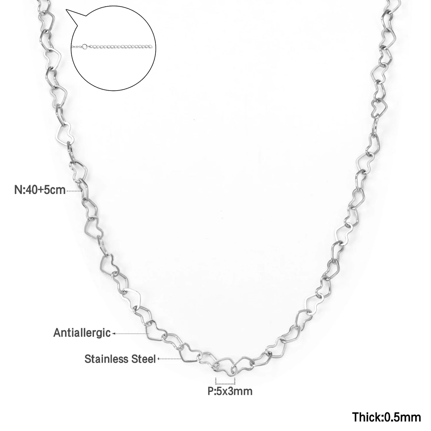 Heart Pendant Necklace – Stainless Steel Clavicle Choker for Women & Girls