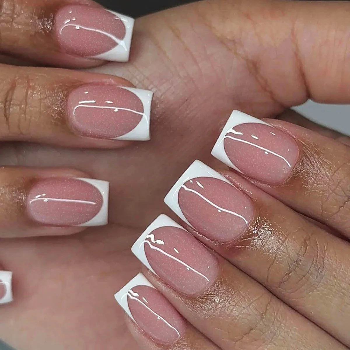 Nude Pink Short Square Press-On Nails - French & Gradient, 24 Pieces