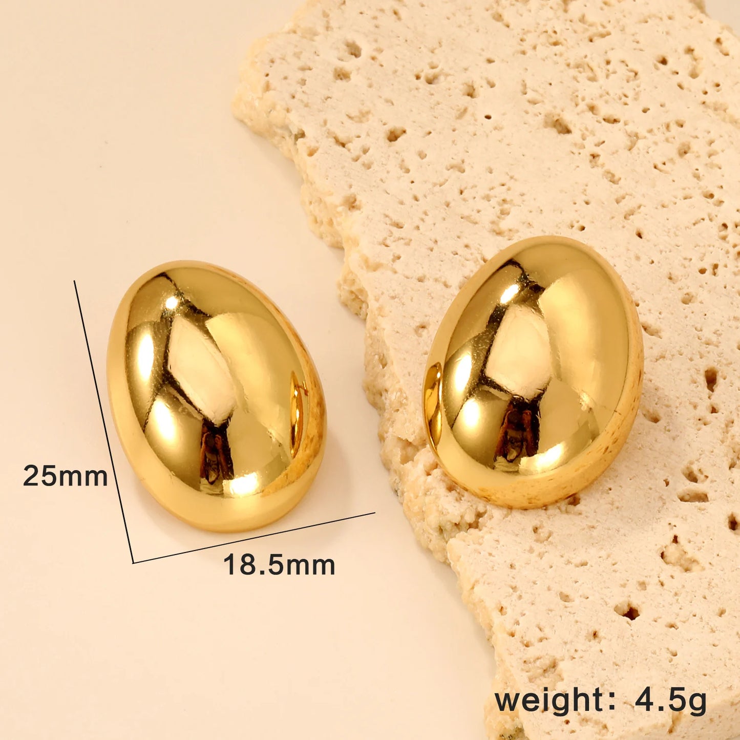 Large Geometric Stud Earrings – 18K Gold-Plated Stainless Steel Round Piercing Earrings for Women