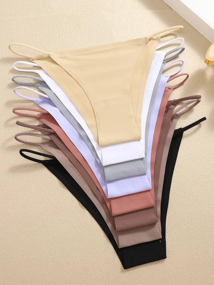 FINETOO 6Pcs Seamless Ice Silk Underwear for Women Sexy Thin Strap Briefs Girls Low Waist Breathable Panties No Trace Lingerie