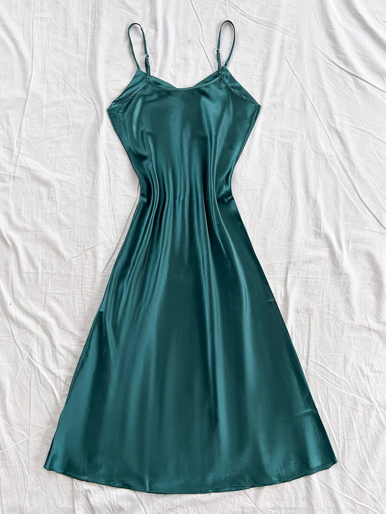 Satin Long Slip Nightdress — V-Neck Midi Sleeveless | Women's Elegant Sleepwear