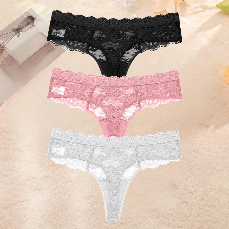 FINETOO 3PCS/Set S-XL Women Sexy Panties G-string Sexy Woman's Underwear Girl Lace Lingerie Female Bikini Lady Thong Intimates