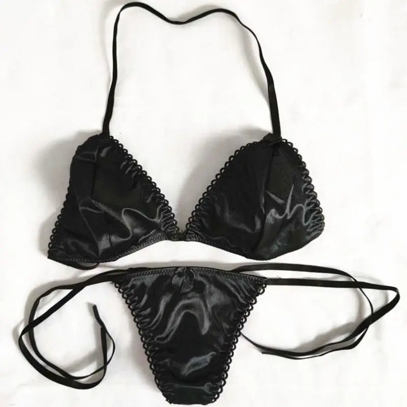 Custom Name Thong & Triangle Bra Set – Embroidery Letter Lingerie for Women