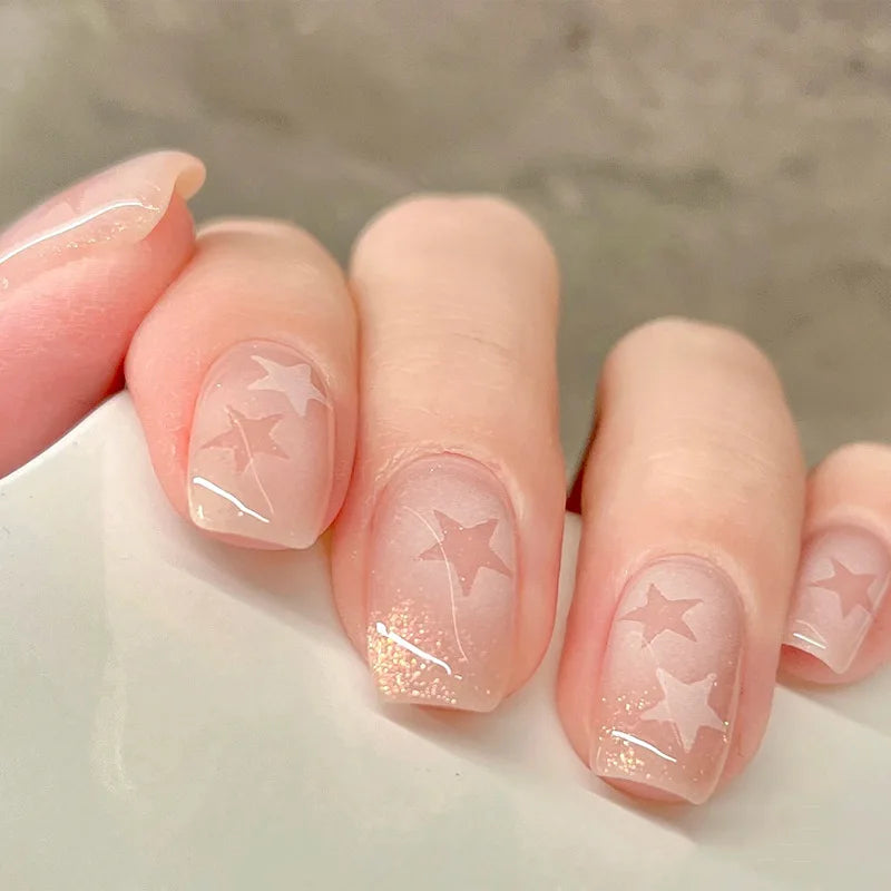 Galaxy Glitter Press-On Nails – Star & Cat-Eye Designs, 24 Pieces