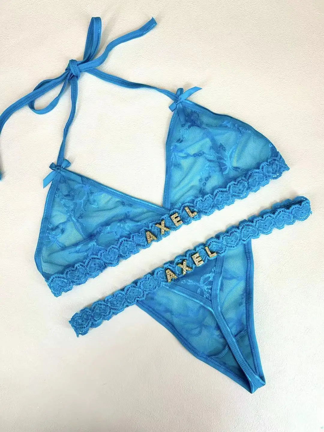 Personalized Rhinestone Thong & Bra Set – Custom Name Lingerie