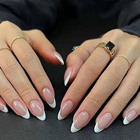 Almond Press-On Nails - French Tip & Gradient Designs, 24-Piece Set