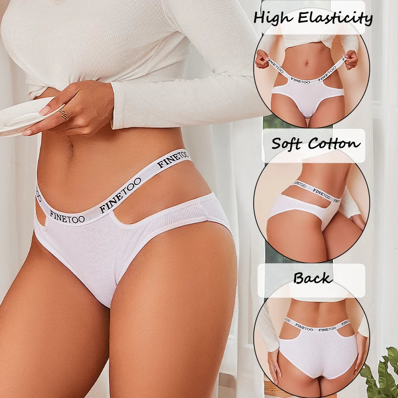 3-Pack Double Letter Belt Hollow-Out Brief Panties – Fashion Cotton Underwear for Women (S–XL, 8 Color Sets)