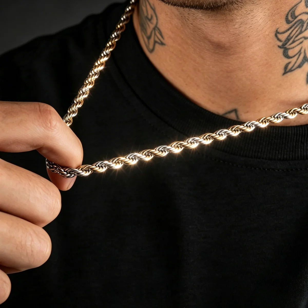 Twisted Rope Chain Necklace – 3mm Punk Stainless Steel Long Necklace for Men & Women