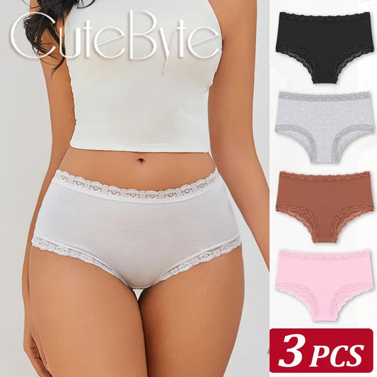 3-Pack Seamless Cotton Brief Panties – Breathable Low-Rise Underwear for Women (S–2XL, 8 Color Sets)