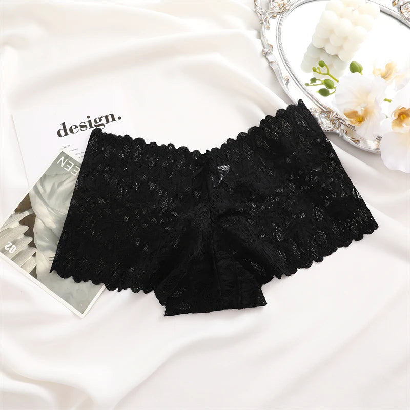 3-Pack Lace Boyshort Panties – Low-Rise Floral Underwear for Women (S–XL, 14 Color Sets)