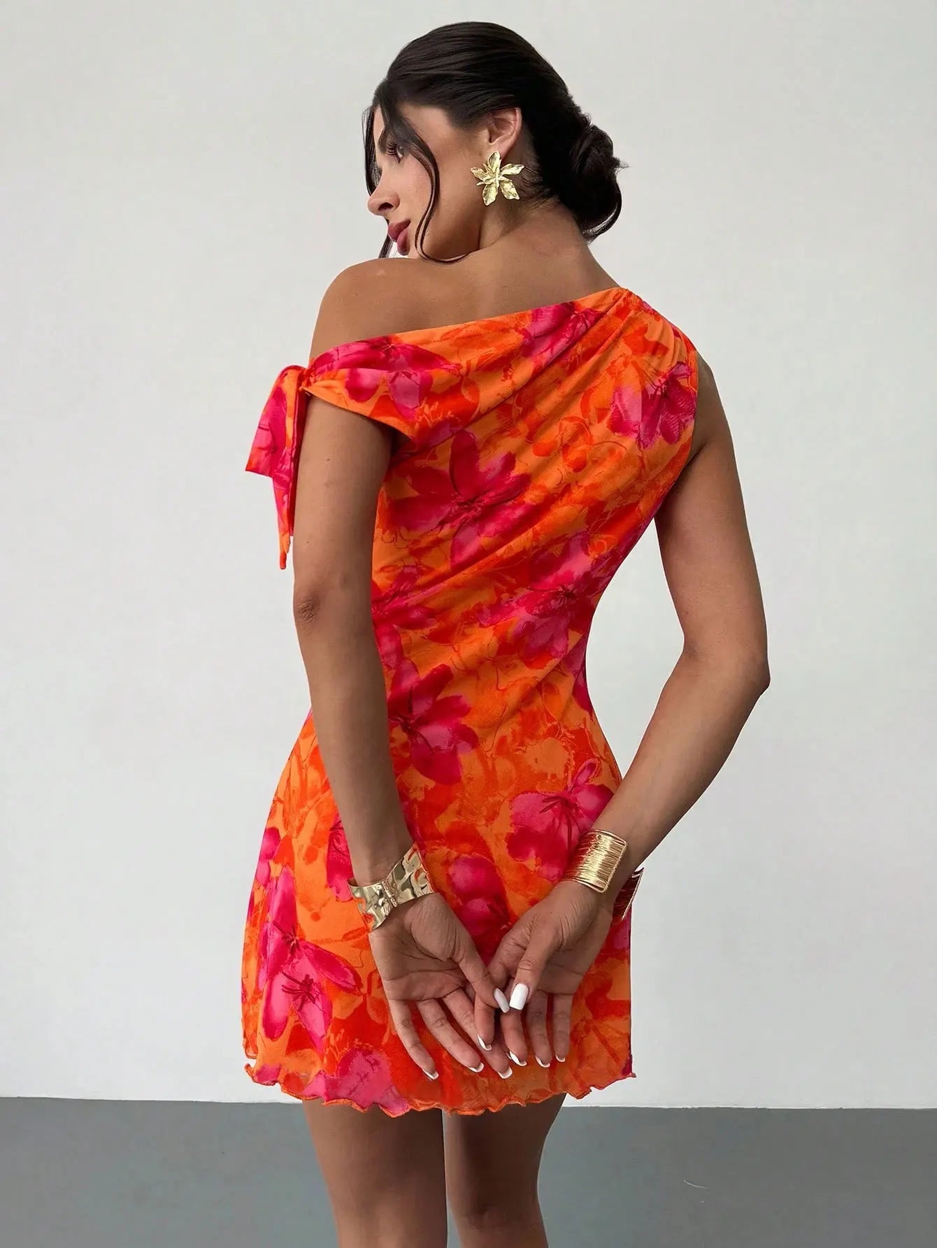 Women'S Spring Summer Floral Print Vacation Casual Off-Shoulder Slouchy Strappy Sleeveless Short Skirt Dress