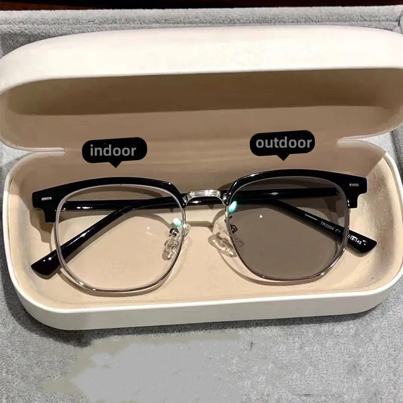 Square Metal Photochromic Glasses | Myopia Lens Options