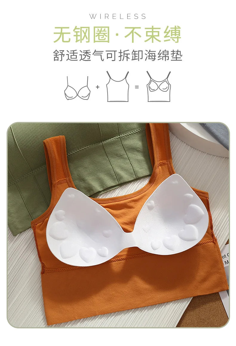 Women's Letter Print Bandeau Sports Bra – Wire-Free Padded Top | Gym Yoga Sleep