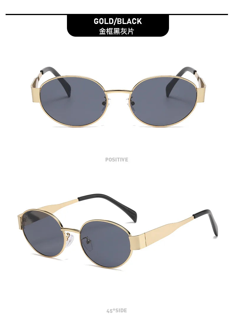 Retro Small Oval Metal Sunglasses | Gold & Black | Myopia Options
