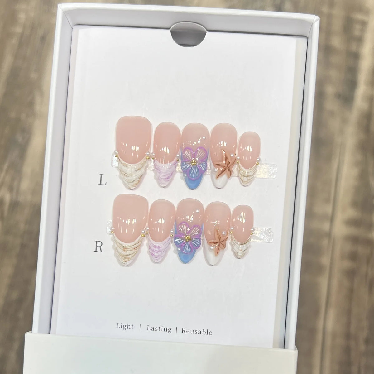 Pink Ombre Press-On Nails – Handmade Almond 3D Flower Designs, 10 Pieces