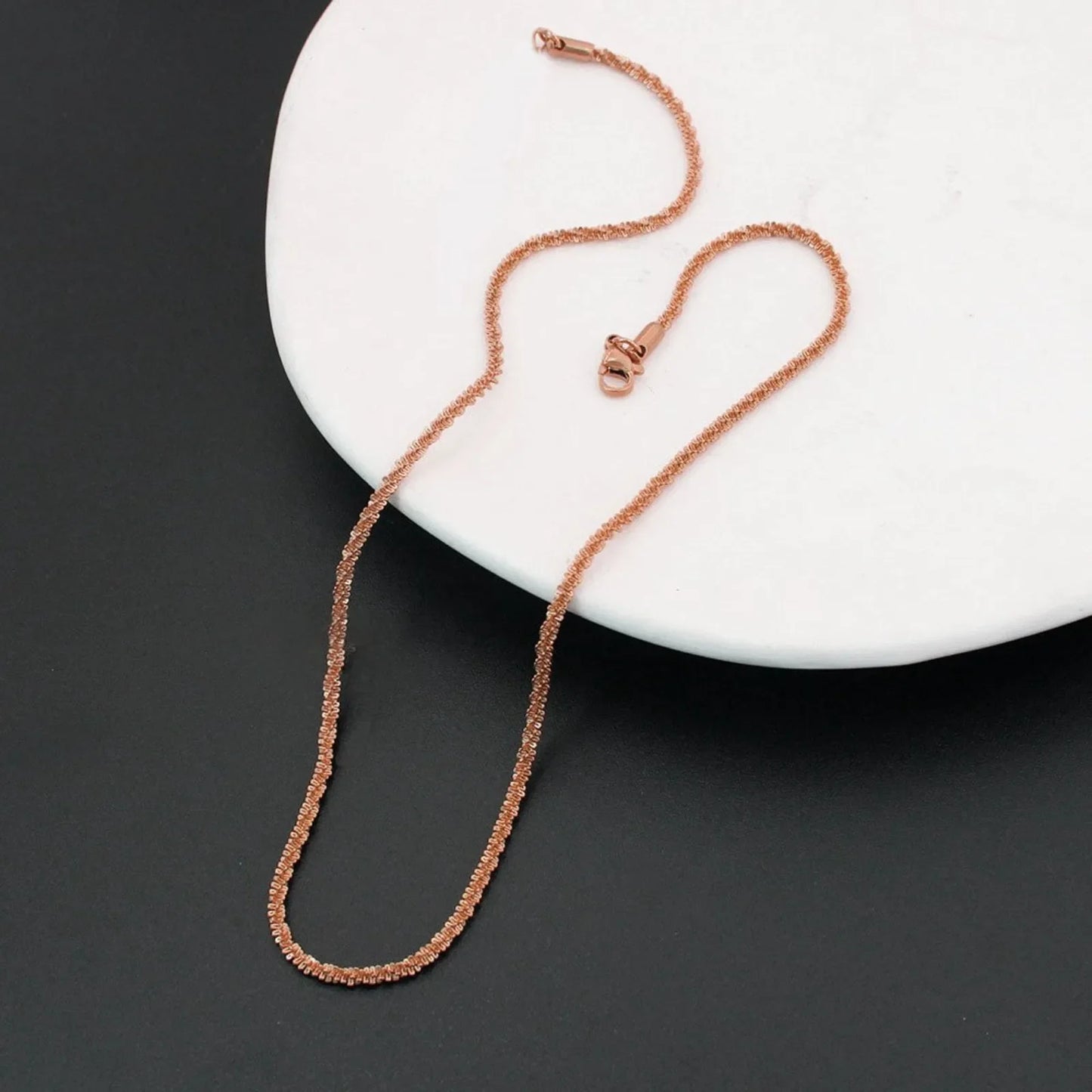 Popcorn Chain Choker Necklace – Minimalist Rose Gold Stainless Steel Clavicle Necklace for Women