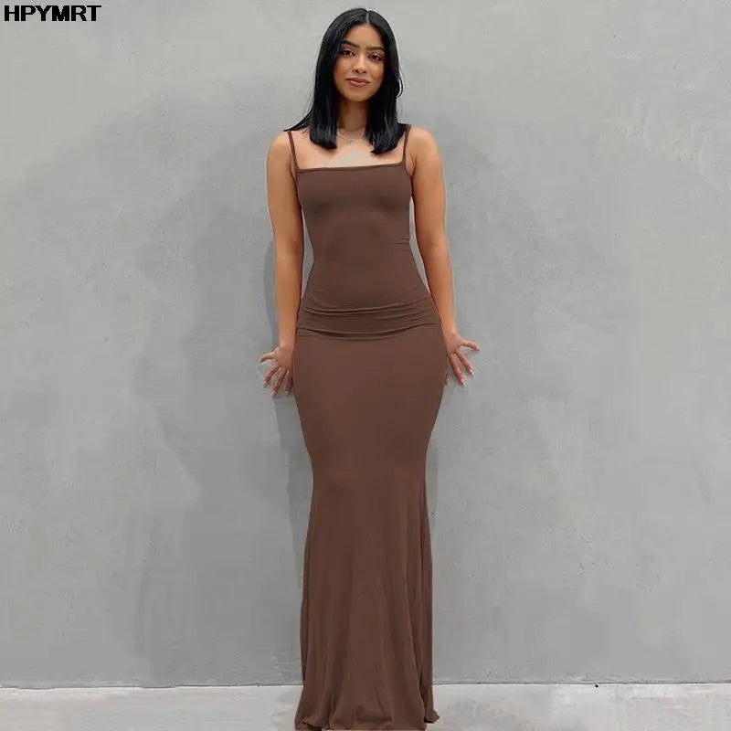 Satin Slip Maxi Dress – Sleeveless Backless Bodycon