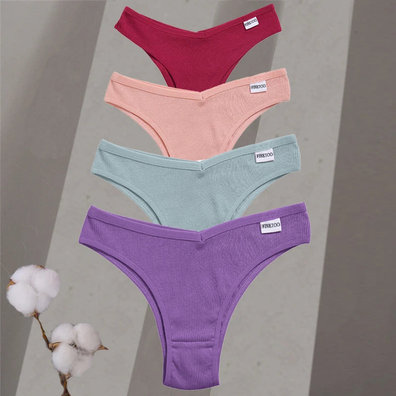 4-Pack Cotton Brazilian Panties – Low-Rise Solid Color Underwear for Women (M–XL, 14 Color Sets)