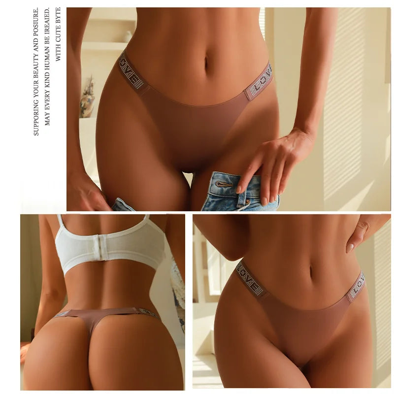 Rhinestone Letter Diamond G-String Thong – Shiny Low-Rise Sexy Underwear for Women (S–XL, 14 Styles)