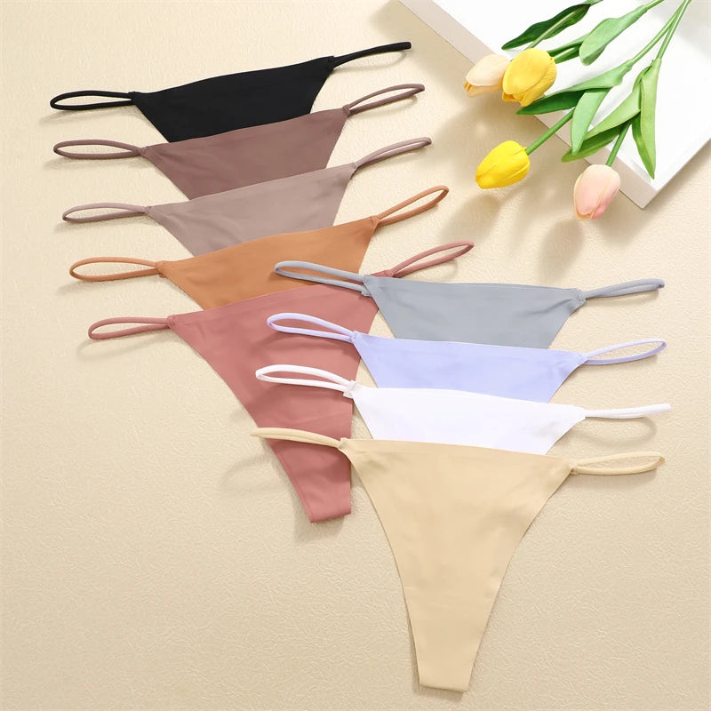 5-Pack Seamless Thong Underwear – Low-Rise Ice Silk G-String Panties for Women (XS–XL, 24 Color Sets)
