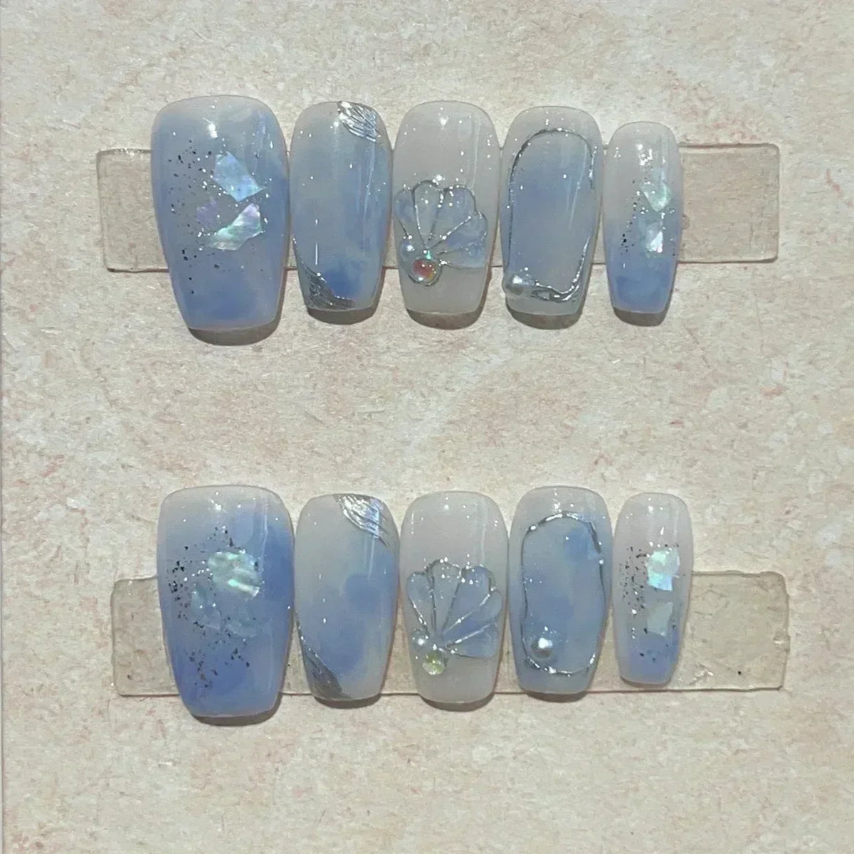 Handmade Short Square Press-On Nails - Floral & Cat Eye, 10-Piece Kit