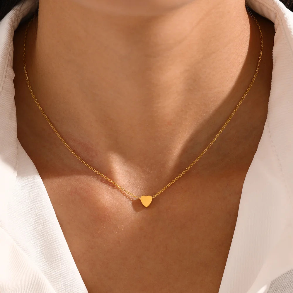 Heart Pendant Necklace – Stainless Steel Clavicle Choker for Women & Girls